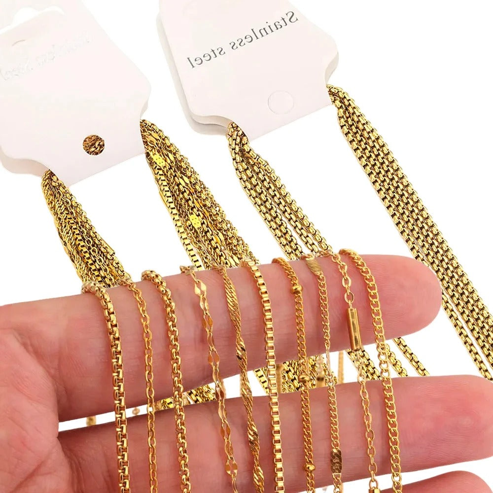5pcs Stainless Steel Bead Chain Cuba Cross O Ripple Chain Necklace Plated Gold Adjustable Chain Necklace
