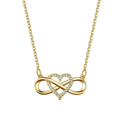 Romantic Fashion Silver Gold Color Infinity Forever Love Necklace Lucky Heart Pendant Necklace for Women Gift