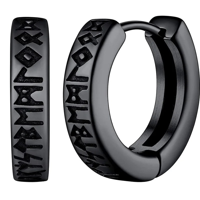 Norwegian Viking Rune Hoop Earrings 12mm Unisex Stainless Steel