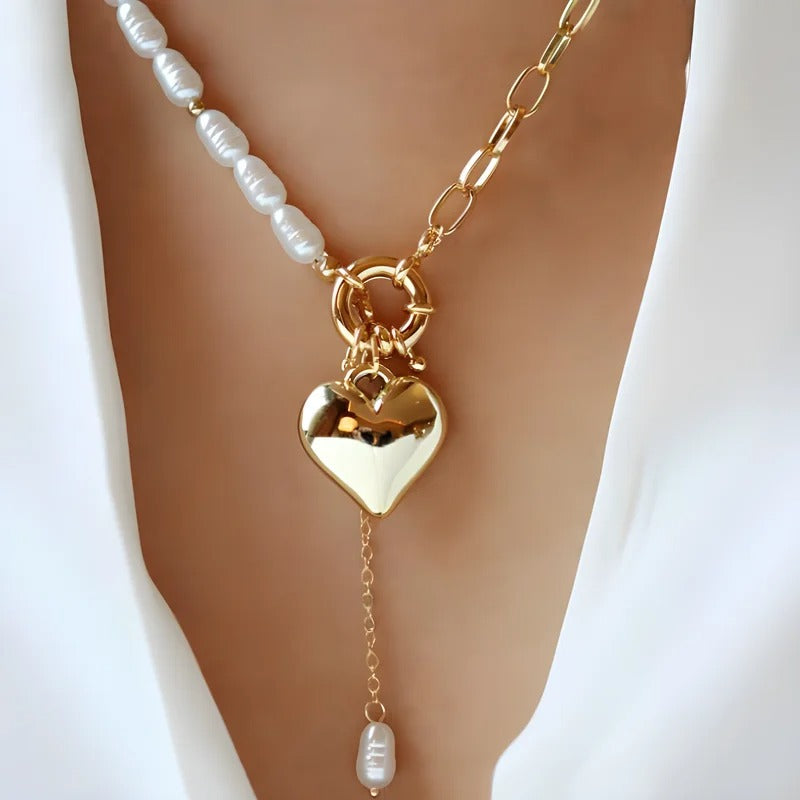 Trend Elegant Jewelry CCB Heart Pendant Necklace Geometry Faux Pearl Chain Unquie Women Valentine's Fashion Necklace