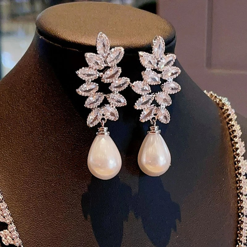 Brilliant CZ Imitation Pearl Dangle Earrings Women Luxury