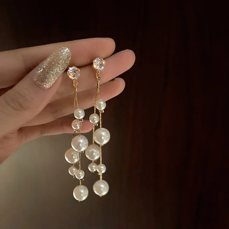 Elegant Pearl Tassel Earrings Korean Style Wedding Party Jewelry