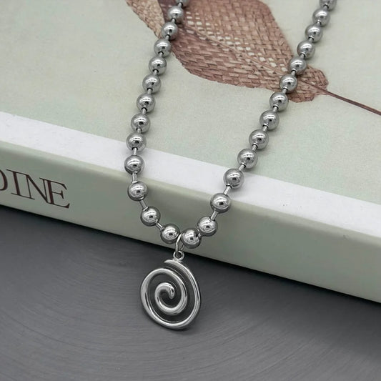 Y2K Stainless Steel Beads Chain Spiral Vortex Pendant Choker Necklace for Women Men Punk Grunge Aesthetic Necklace Jewelry