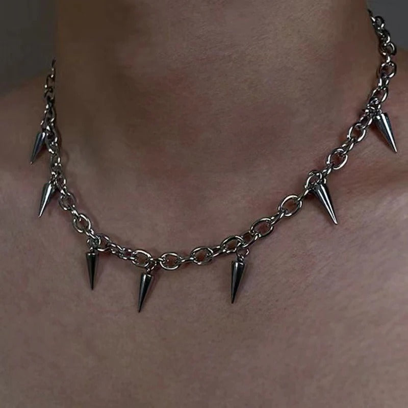 Stainless Steel Punk Aesthetic Stud Necklace Men Choker Cool Hip Hop Women Rivet Pendant Necklace Gothic Jewelry Gifts