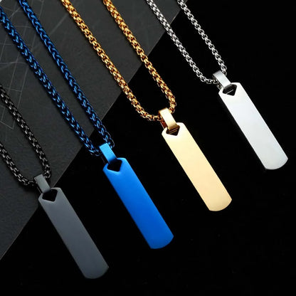 Simple Trendy Men Rectangle Bar Geometric Pendant Necklace Fashion Jewelry Decoration Accessories