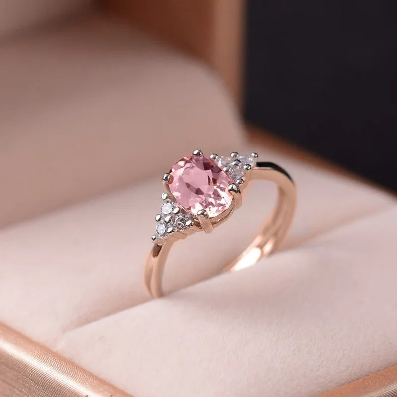 14K Rose Solid Gold Rings for Women Ruby Pink Fine Jewelry for Luxury Wedding Bands Anniversary Rings Gift Women
