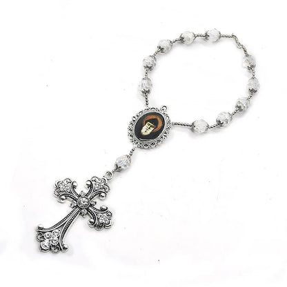 Crystal Beaded Cross Rosary Bracelet Catholic Christian Jewelry