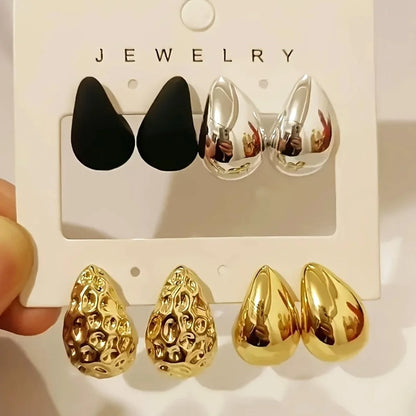 4-Pair Vintage Acrylic Water Drop Stud Earrings for Women
