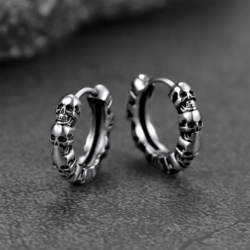 Skull Hoop Circle Earrings Hip Hop Fashion Jewelry Unisex Everyday Wear