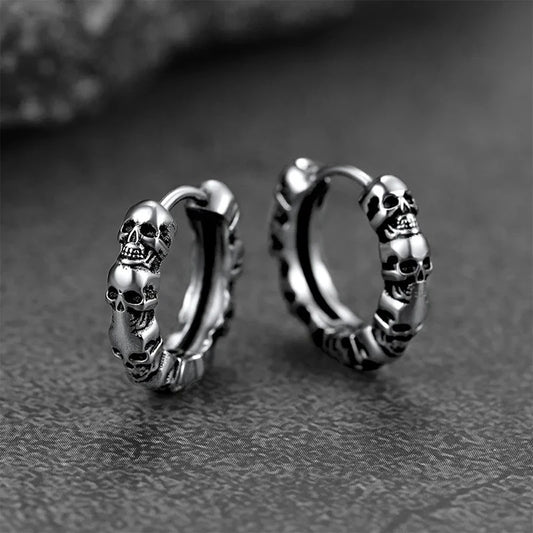 Skull Hoop Circle Earrings Hip Hop Fashion Jewelry Unisex Everyday Wear