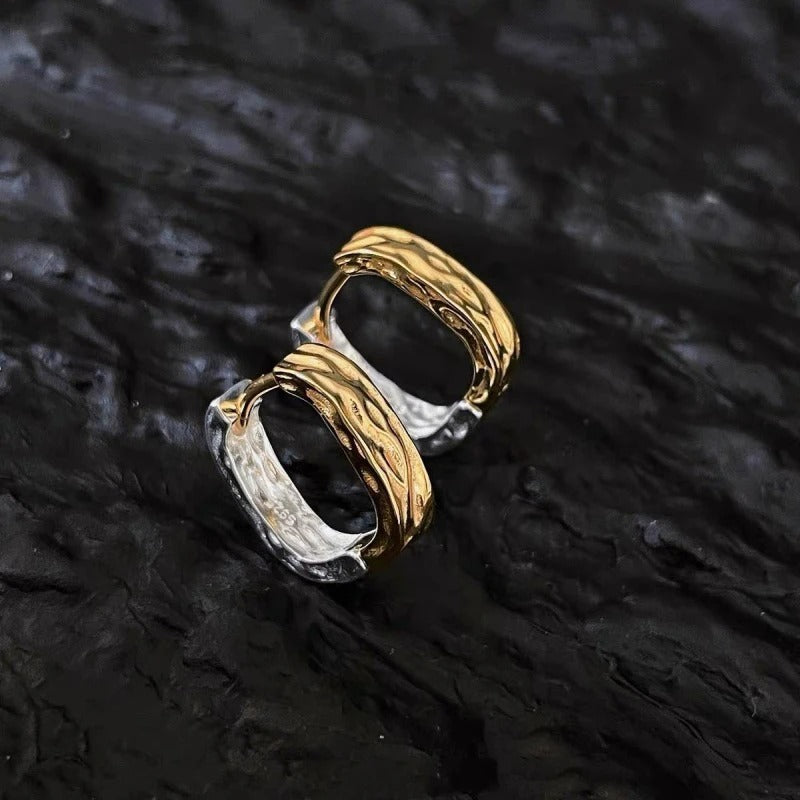 Women’s Glossy Two-Tone Round Hoop Earrings Retro Hiphop Ear Hoops