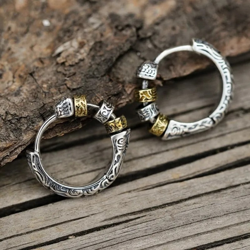 Creative Thai Silver Hoop Earrings Chunky Huggies Women Men