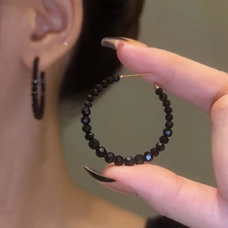 Fashion Black Crystal Hoop Earrings Women Elegant Geometric Jewelry