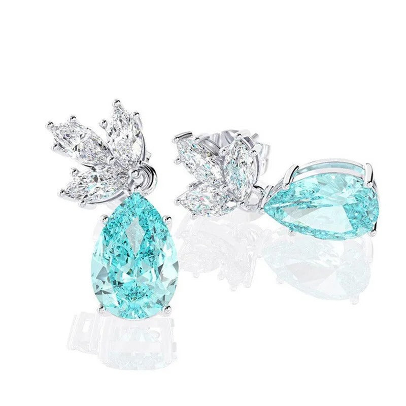 Women's Dangle Earrings with Blue Water Drop Cubic Zirconia Wedding Party Accessories Fancy Birthday Gift Fashion Jewelry