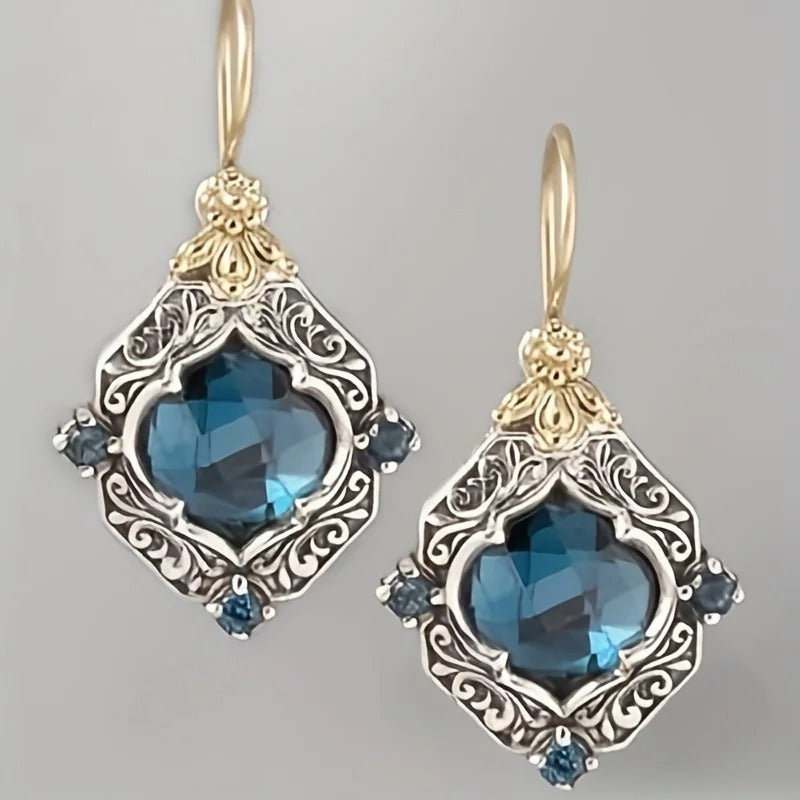 Elegant Blue Rhombus Gemstone Dangle Earrings for Women