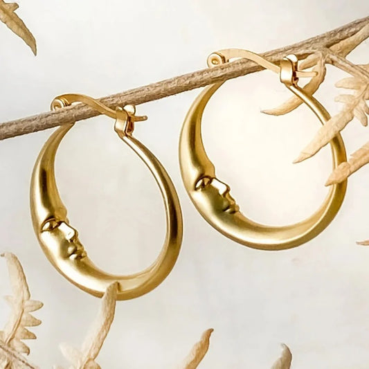 Delicate Gold Hoop Earrings Women Vintage Metal Face Jewelry