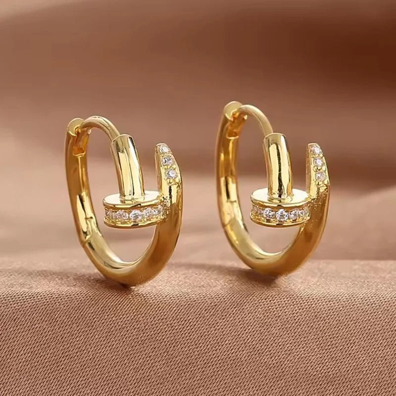 Personalized Nail Simple Ear Buckle Trendy Zircon Round Circle Hoop Earring for Women Gold Color Party Wedding Jewelry Gifts