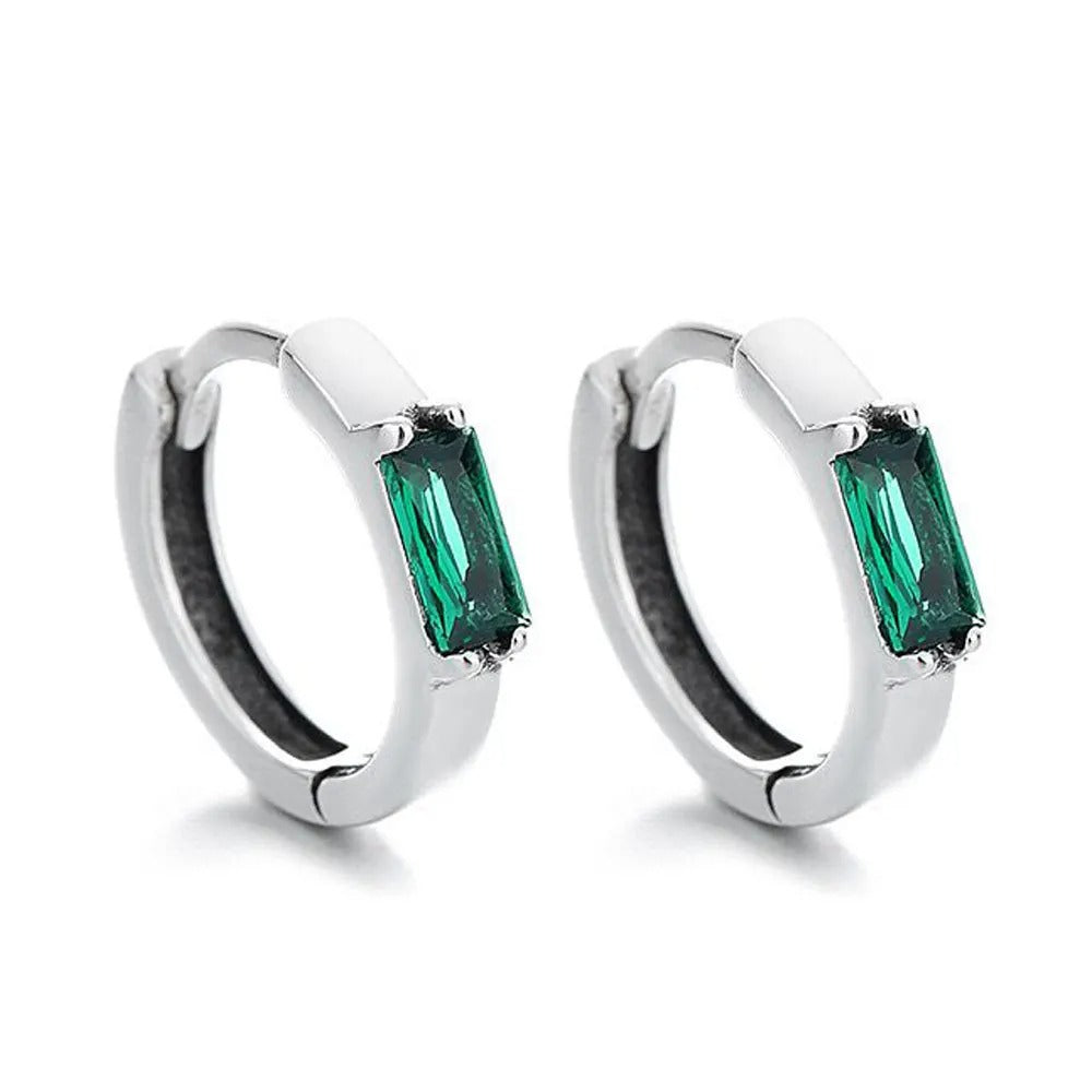 925 Sterling Silver Square Green Zircon Stud Earrings Women
