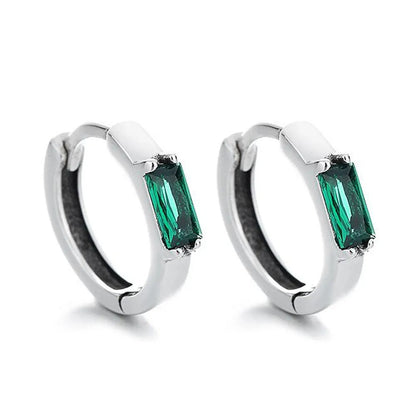 925 Sterling Silver Square Green Zircon Stud Earrings Women