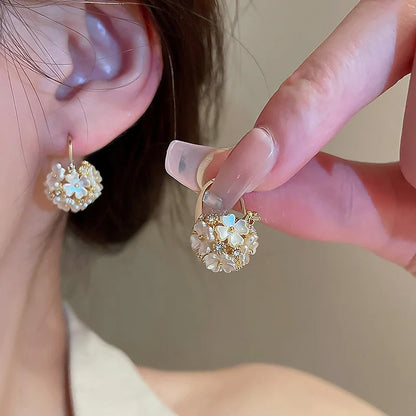 Romantic Flower Ball Dangle Earrings Zircon Drop Jewelry Women