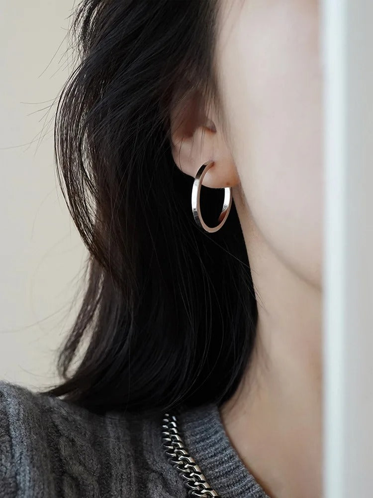 S925 Sterling Silver Circle Hoop Earrings Crystal Geometric Women