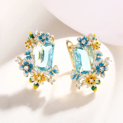 Delicate Gold Flower Butterfly Earrings Women Party Wedding Accessories
