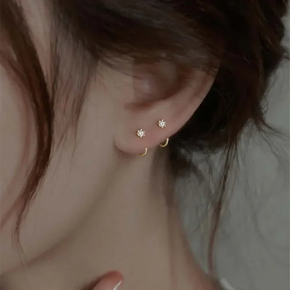 Exquisite Round Zircon Earrings for Women Men, Simple Silver Color Mini Square Heart Ear Bone Piercing Jewelry Gift
