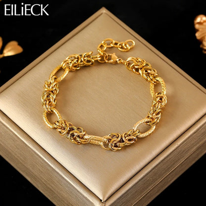EILIECK Twisted Stainless Steel Bracelet – 18K Gold Plated Women’s Bangle, Waterproof Trendy Jewelry Gift