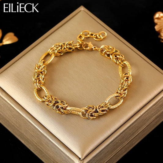 EILIECK Twisted Stainless Steel Bracelet – 18K Gold Plated Women’s Bangle, Waterproof Trendy Jewelry Gift