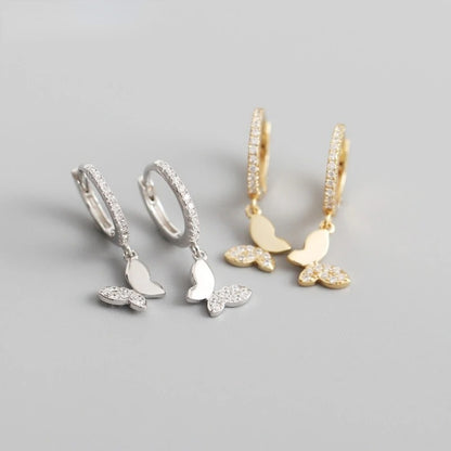Sterling Silver Butterfly Hoop Earrings for Women Shiny Gold Silver Jewelry Gifts