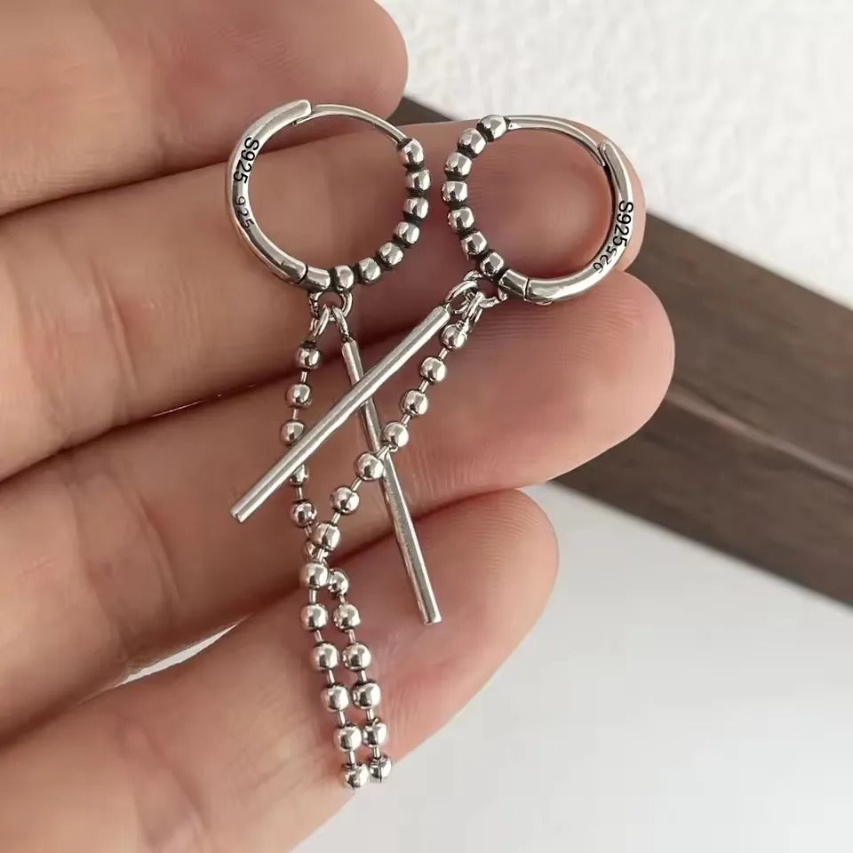 925 Sterling Silver Vintage Square Earrings For Women Retro Dots Tassel Earring Jewelry Prevent Allergy Party Accessories Gift