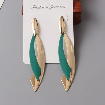 European Geometric Leaf Drop Earrings Women Long Party Jewelry Gift