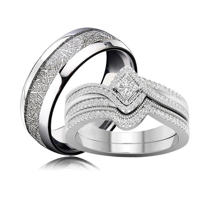 Silver Couple Rings Set with Zircon for Men & Women