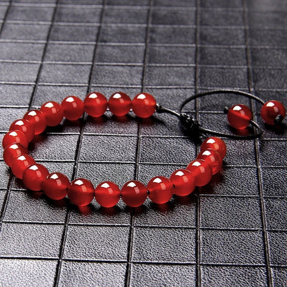 Adjustable Red Stone Bead Bracelet Braided Rope Jewelry for Women