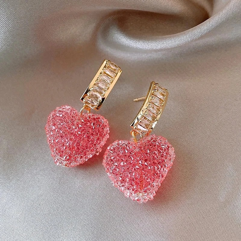 Pink Heart Dangle Earrings for Women