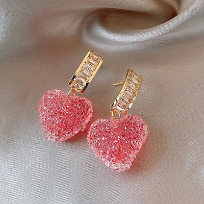 Pink Heart Dangle Earrings for Women