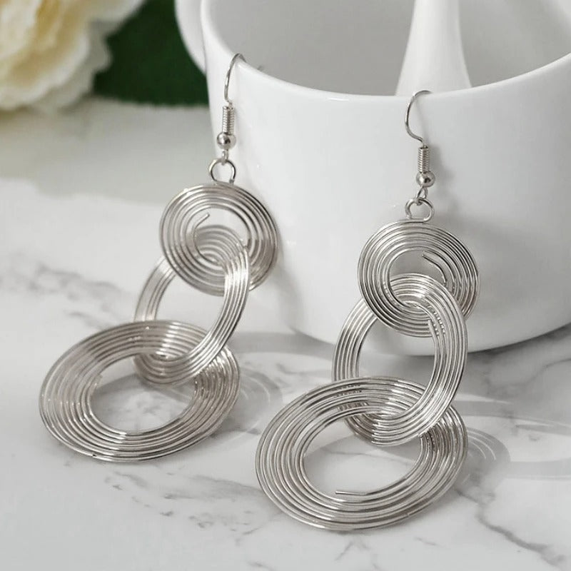 Three-Layer Circle Long Drop Earrings Women Punk Metal Jewelry
