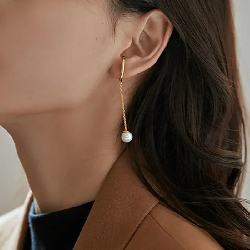 Pearl Pendant Ear Cuff Clip Earing Non-Piercing Bone Ear Ring Without Puncture Minimalist Asymmetric Earrings for Women Jewelry