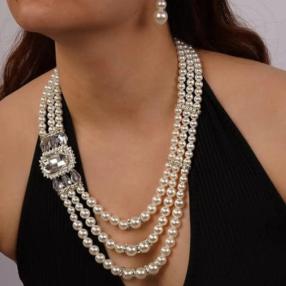 Bridal Pearl & Rhinestone Jewelry Set Trendy Party Accessories