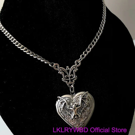 Gothic Bat Locket Necklace Vintage Vampire inspired Jewelry for Halloween, Party & Bat Lovers Gift