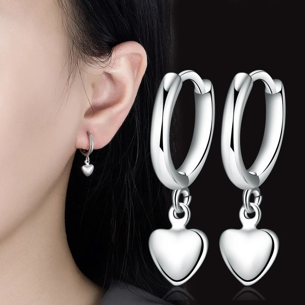 925 Sterling Silver Heart Ring Earrings Trendy Women