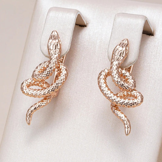 585 Rose Gold Snake Drop Earrings For Women Unique Heavy Metals Punk Rock Vintage Animal Jewelry