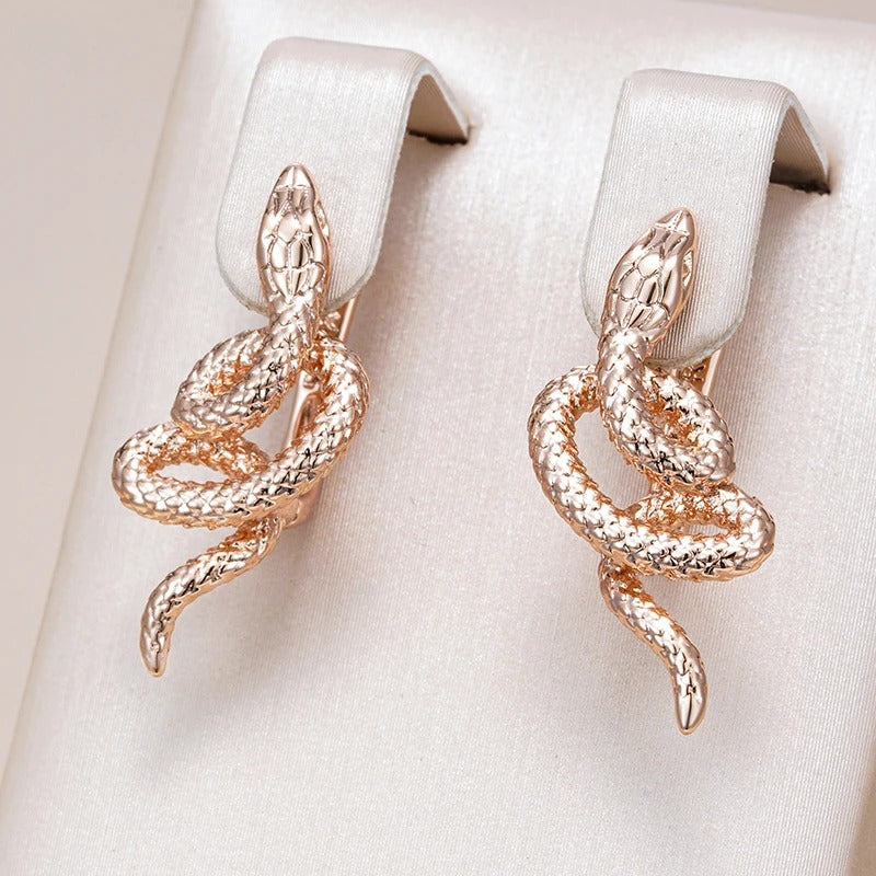 585 Rose Gold Snake Drop Earrings For Women Unique Heavy Metals Punk Rock Vintage Animal Jewelry