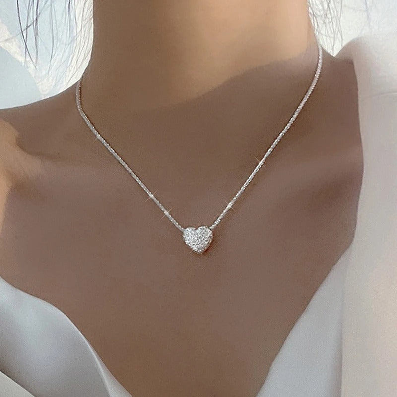 Women's Silver Heart Necklace Hammer Pattern Love Pendant Gift Jewelry