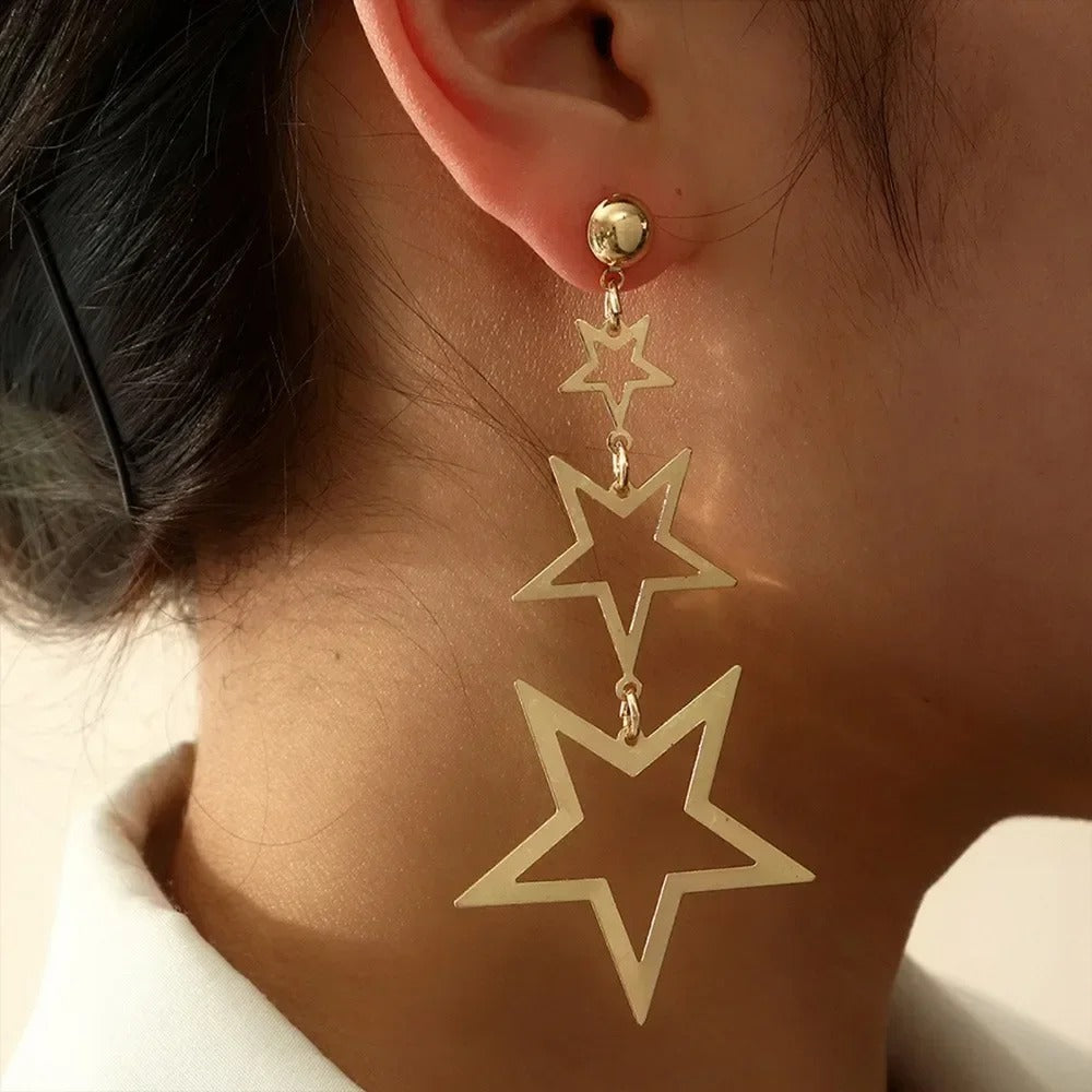 Star Metal Long Drop Earrings Women K-pop Sweet Jewelry