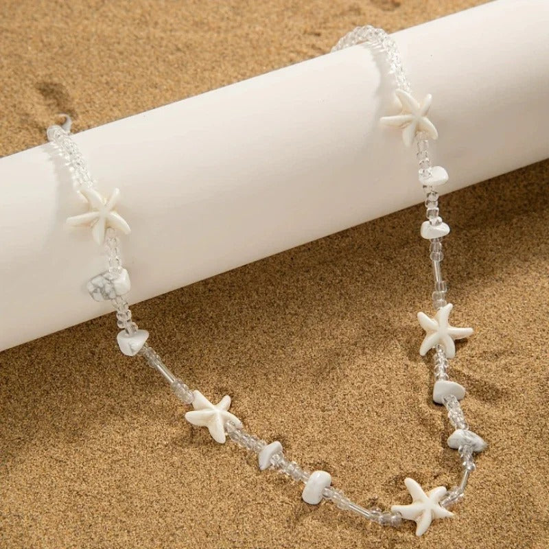 Bohemian Personalized Bead Starfish Necklace, Women's Beach Vacation Style Holiday Party Accessories Jewelry Gifts