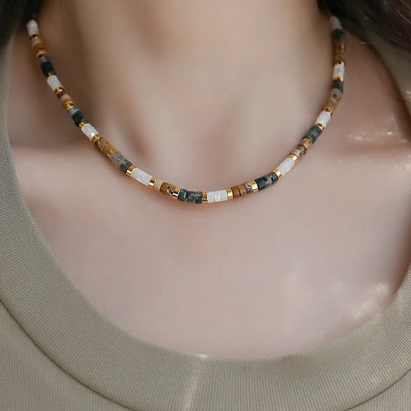Ethnic Multicolor Natural Stone Cube Necklace for Women
