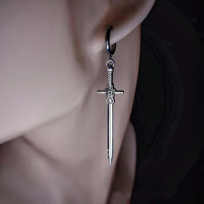 Punk Goth Sword Drop Dangle Earrings for Men Hip Hop Style