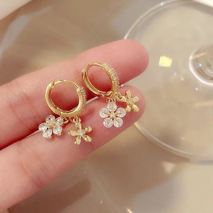 Micro Pave Zirconia Flower Hoop Earrings Women Korean Style