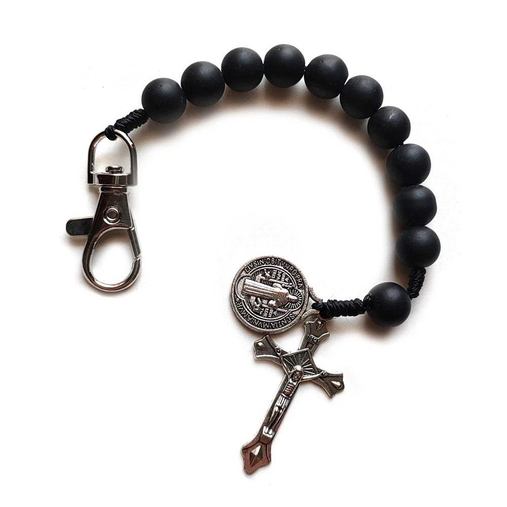 Black 10mm Glass Beads Pocket Car Rosary Bracelets For Men Women Religious Jewelry